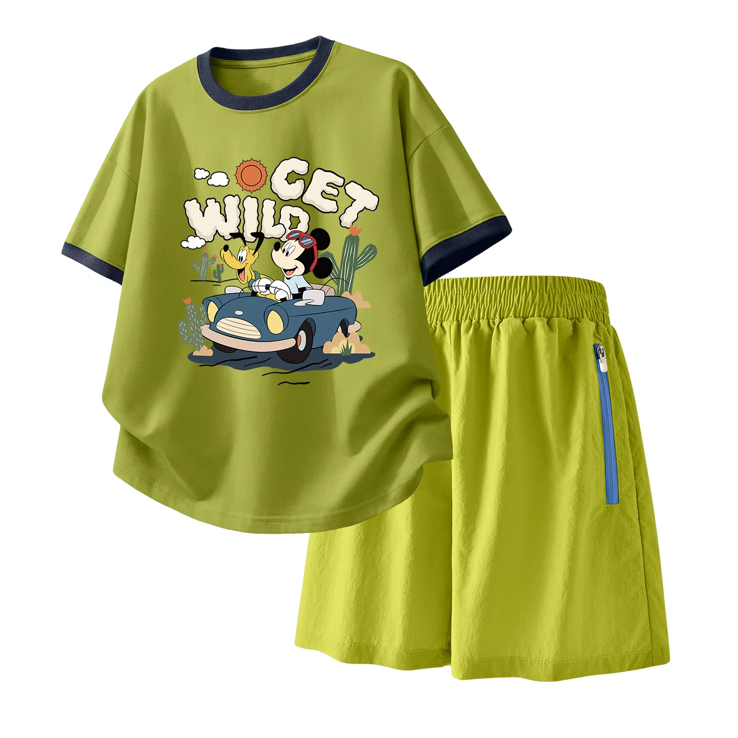 Детский спортивный костюм Casual Sportswear 2 Piece Set Disney, Diqiu Camp Moss Green+Solid Color Camellia Green