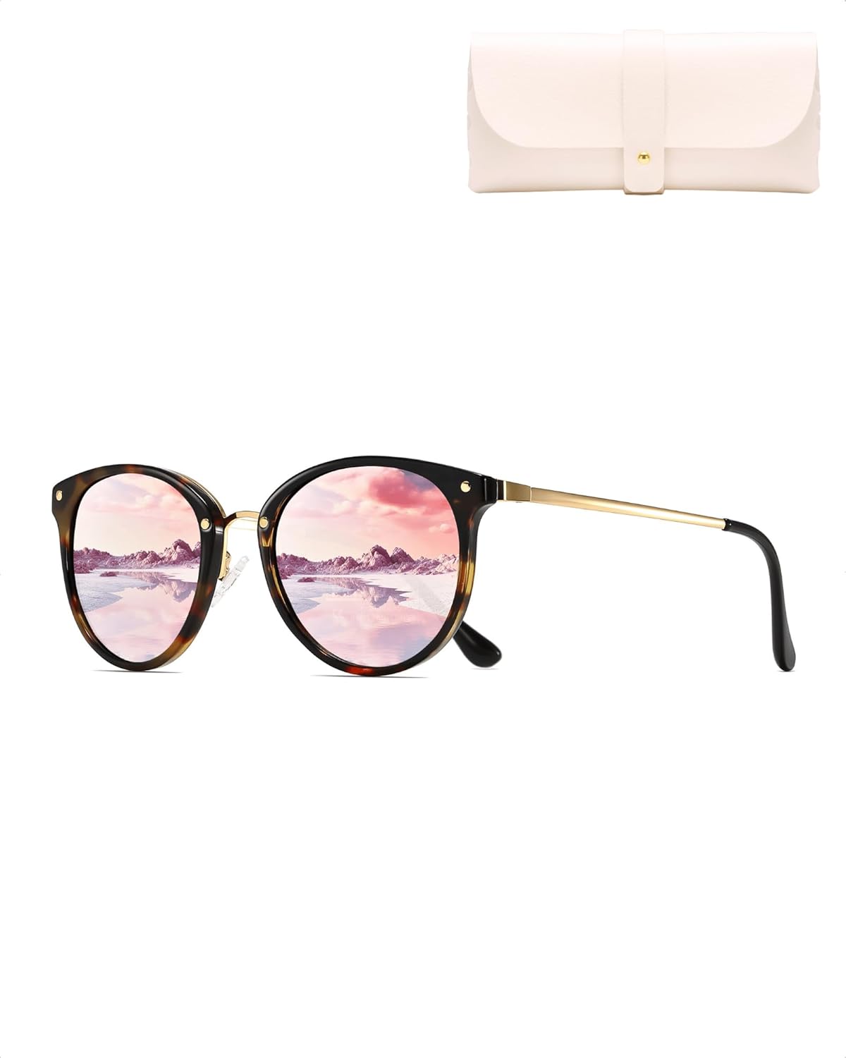 

Поляризованные солнцезащитные очки для женщин, элегантные, с защитой от УФ-излучения UV400, черные, классический металлический стиль, ультралегкие, для вождения Cleoxyge, Polarized Mirror Pink & Amber Frame