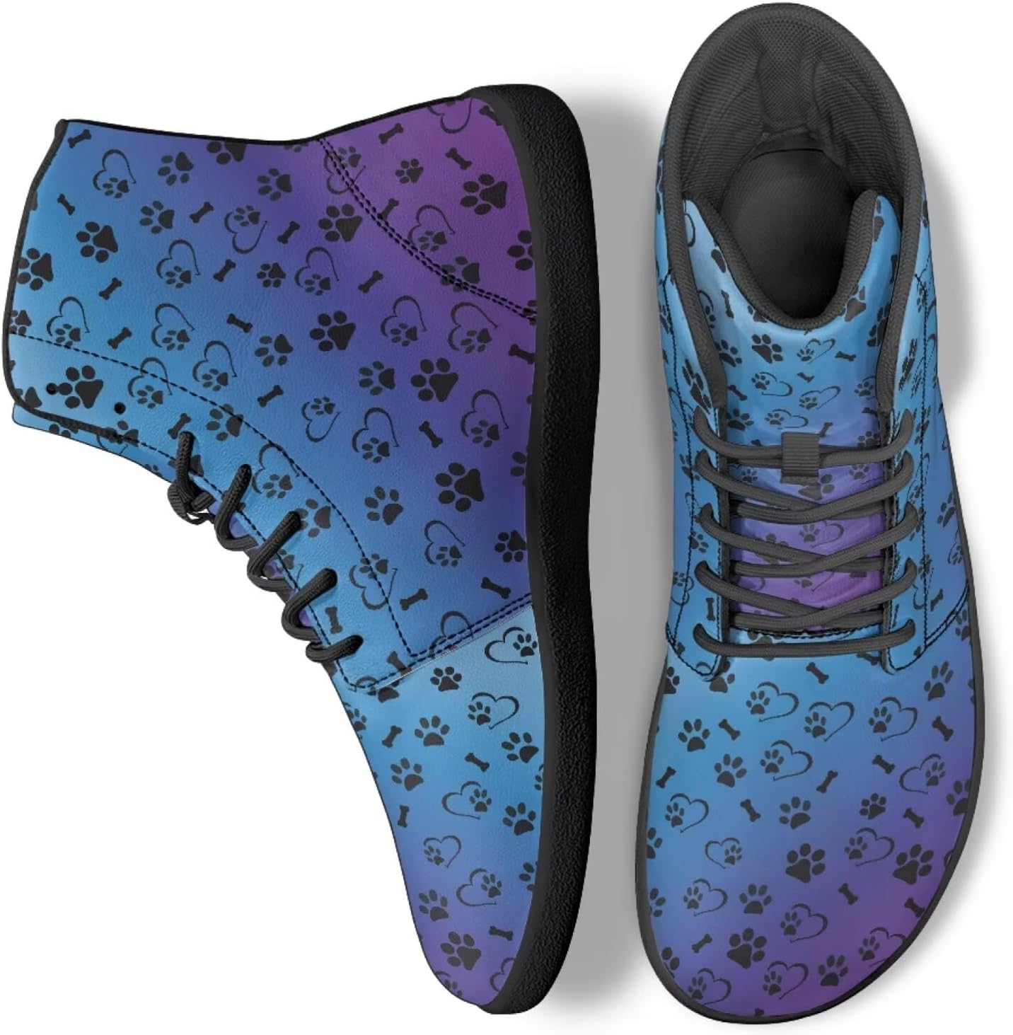 

Высокие кеды Binienty для мужчин и женщин, Gradient Blue Dog Paw Print