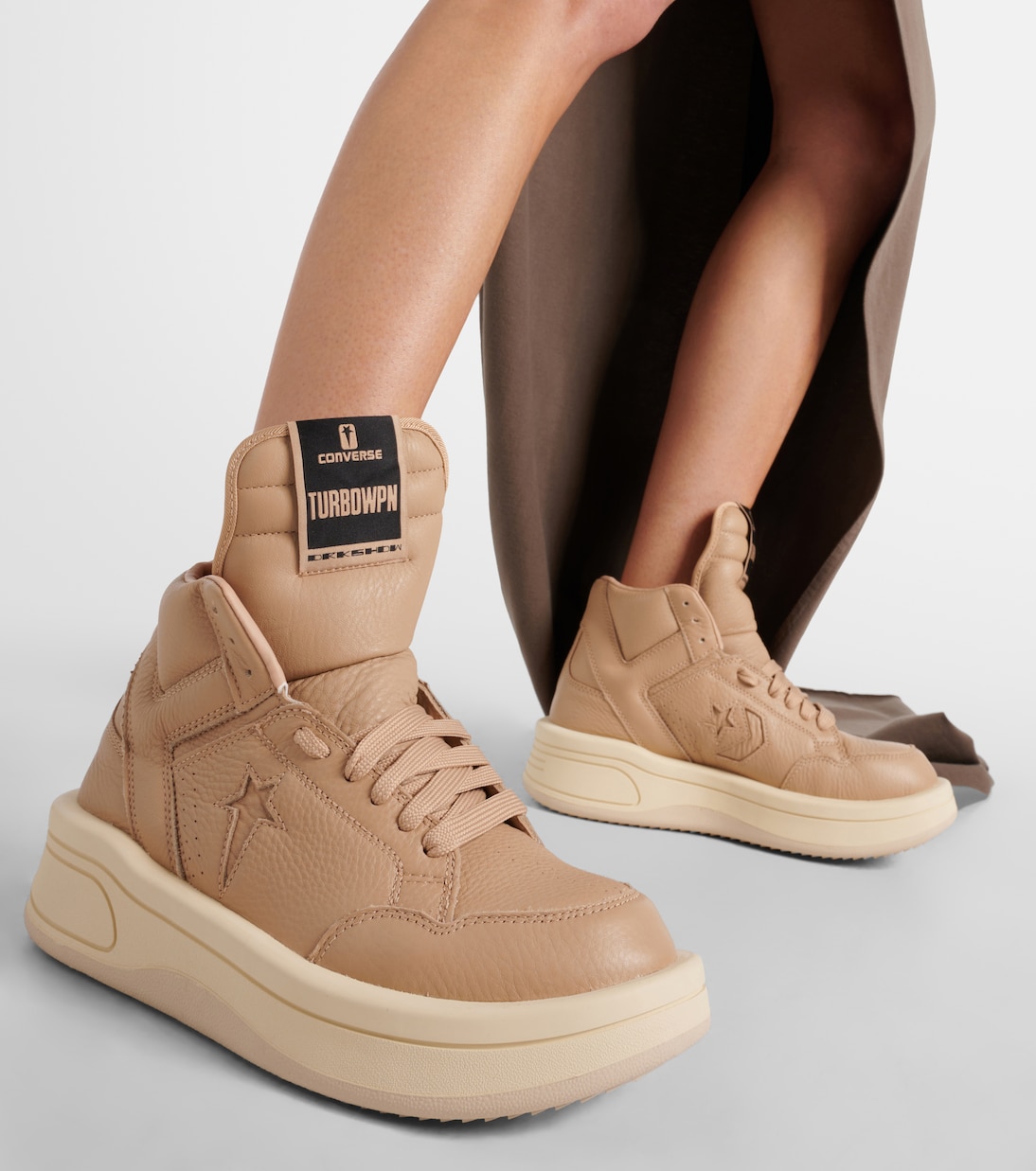 Кожаные кроссовки на платформе из коллаборации с Converse Turbowpn Rick Owens, Cave — фото 4