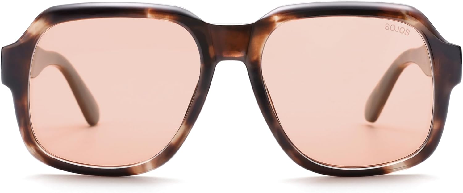 

Солнцезащитные очки SOJOS Retro Square Polarized Sunglasses для женщин и мужчин, стильные винтажные, большие, в стиле «старых денег» SJ2616, Light Tortoise/Coral Pink Tinted
