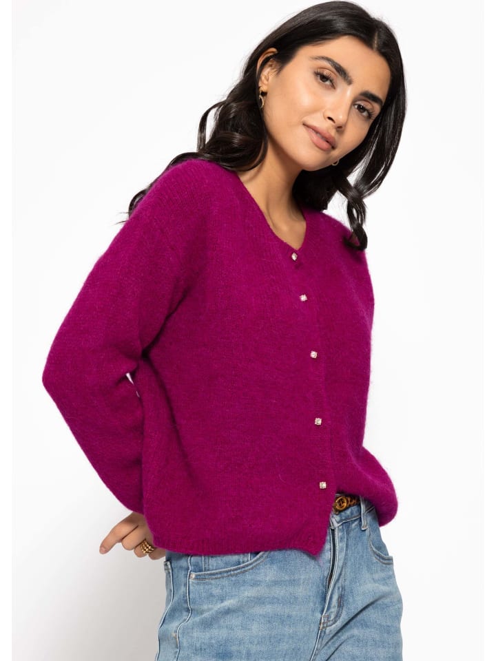 

SASSYCLASSY Мягкий вязаный кардиган с декоративными пуговицами фиолетового цвета