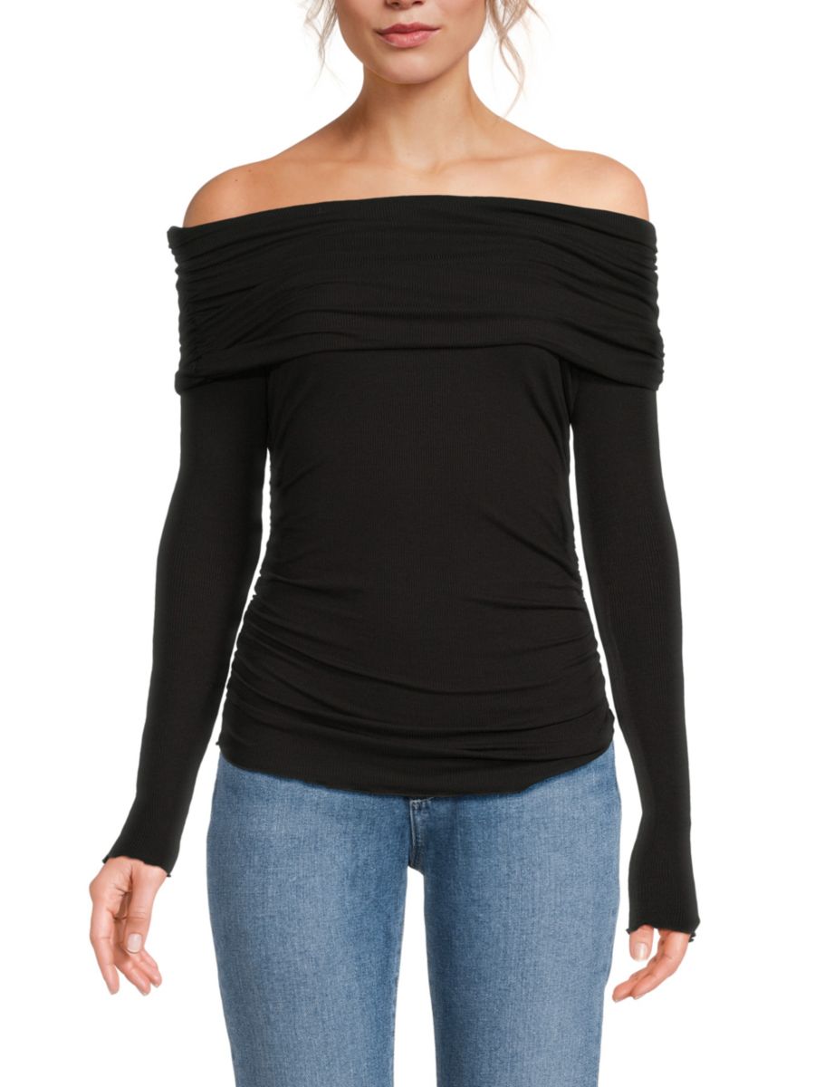 

Топ с открытыми плечами в рубчик Design 365, черный