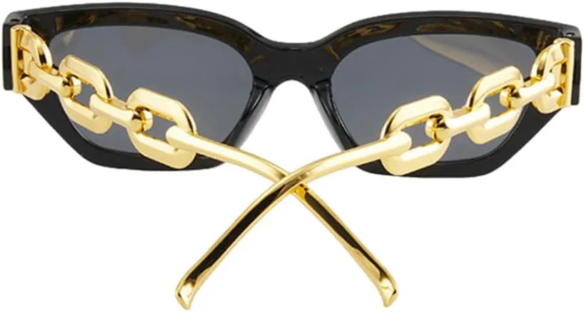 

Винтажные солнцезащитные очки «кошачий глаз» для женщин, модный тренд, маленькие очки с металлической цепочкой, элегантные очки, модные черные очки TYUVIVO, Champagne