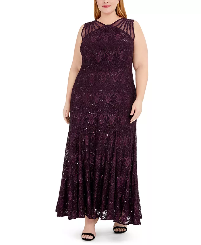 

Платье вечернее с кружевом и пайетками Plus Size R & M Richards, фиолетовый