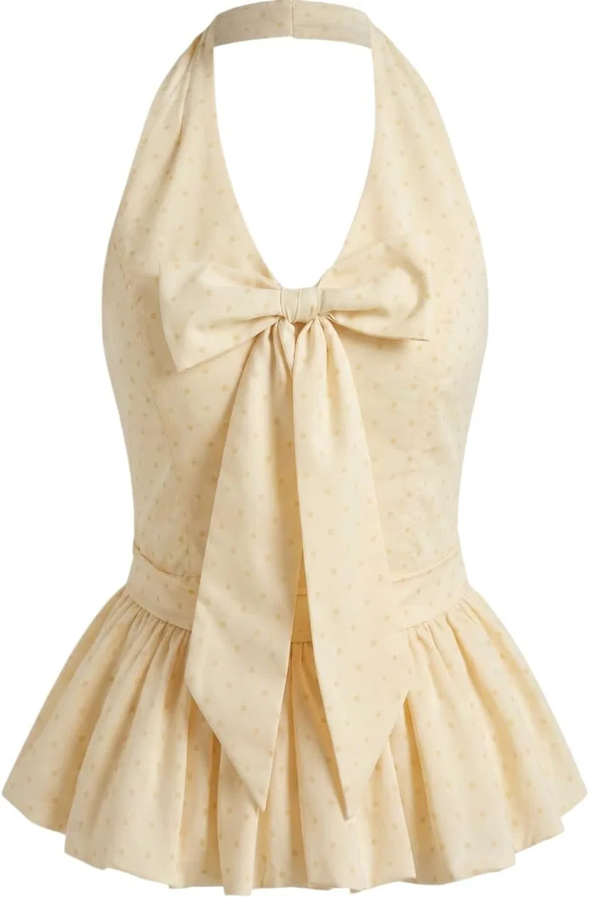 Блуза с гороховым принтом Halter Neck Top, желтый