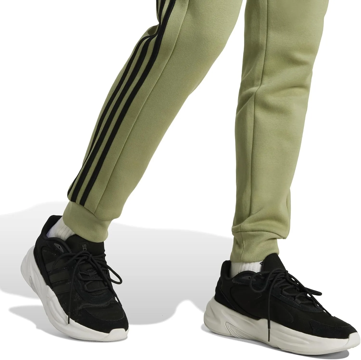 Мужские спортивные брюки Adidas Essentials из флиса в полоску, тренировочные, повседневные - синие — фото 4