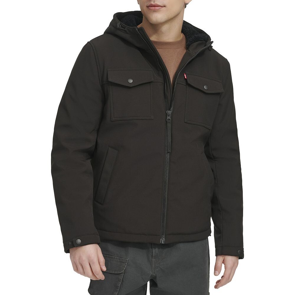Мужское штормовое пальто с капюшоном и подкладкой из шерпы Levi's Soft Shell, цвет Olive — фото 3