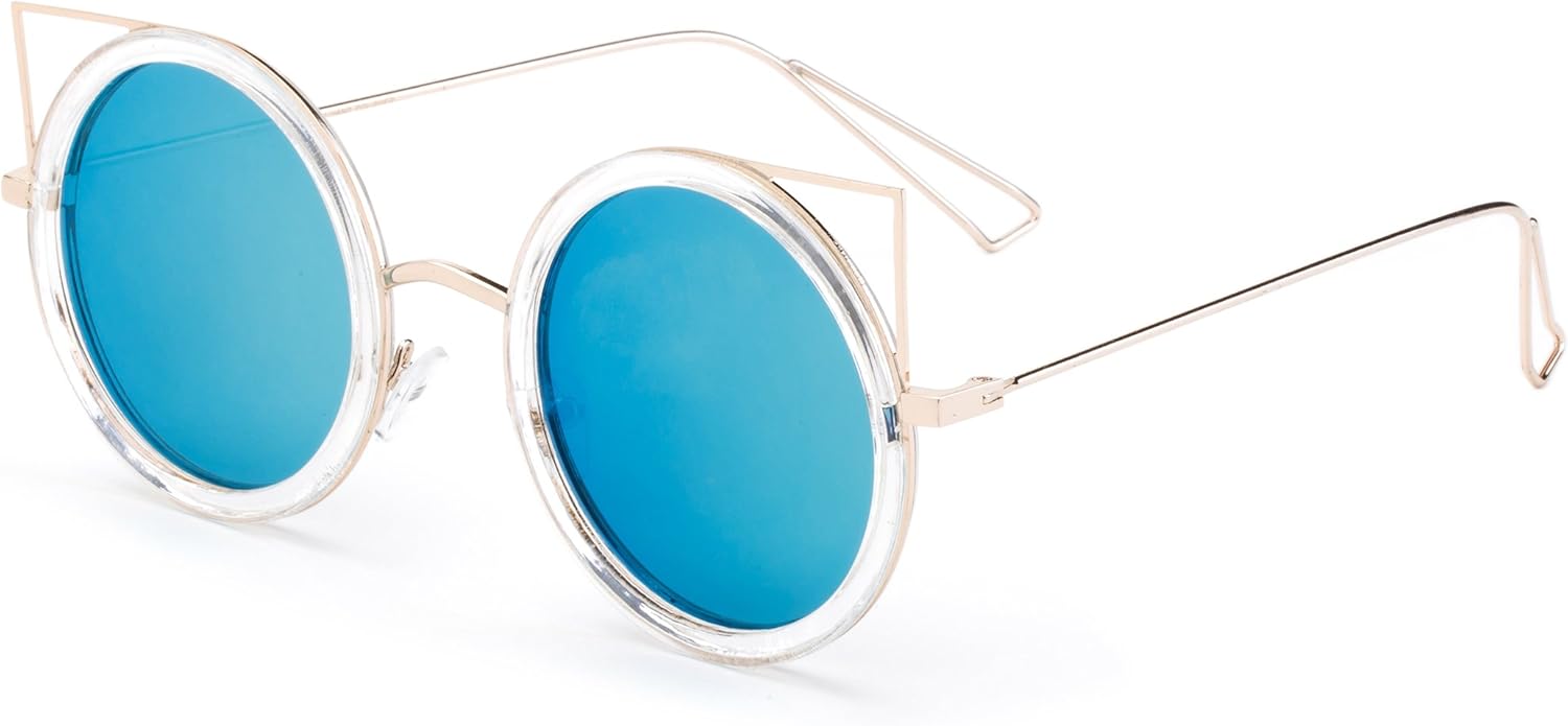 

«Карина» — новые модные солнцезащитные очки в форме «кошачьего глаза», полупрозрачные, необычного, увеличенного размера, для женщин Newbee Fashion Sunglasses, Light Blue/Clear