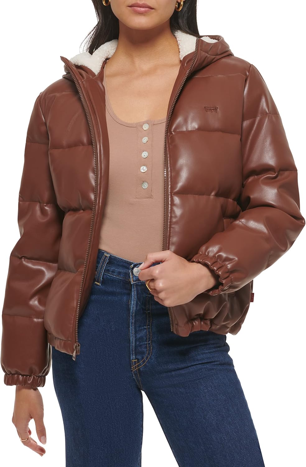 

Levi's Женская пуховик с капюшоном на синтепоне стёганый, Chocolate Brown
