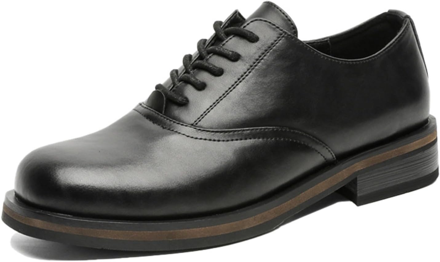 

Мужские туфли-оксфорды из натуральной кожи, с ручной строчкой, шнуровкой, ретро стиль, с простым квадратным носком, низкие, формальные, для бизнеса, офиса и вечеринок Qklmwes, черный