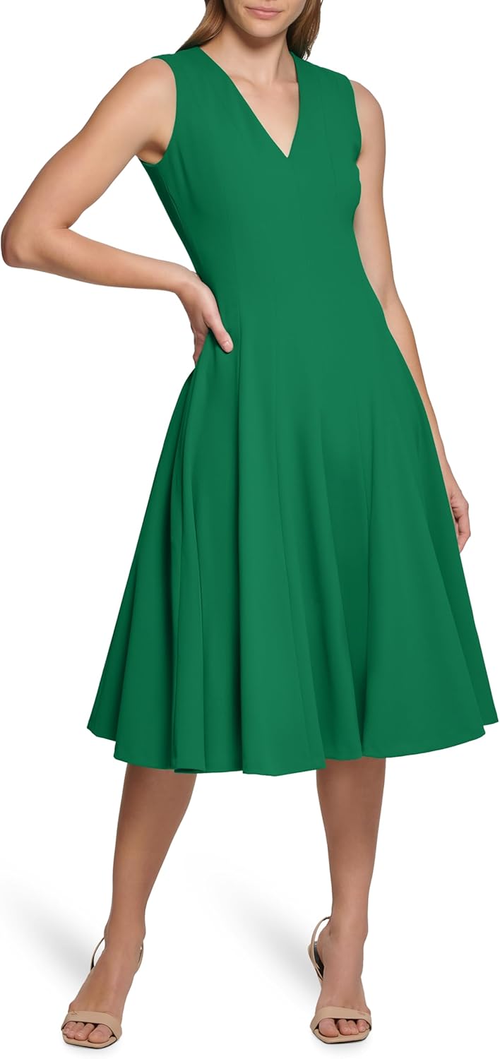 

Женское платье без рукавов Calvin Klein Scuba Crepe с V-образным вырезом, Meadow