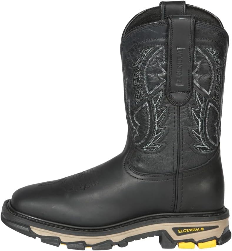 Мужские сапоги Men’s El General Rodeo Crazy Black из натуральной кожи с квадратным носком, на резиновой подошве, противоскользящие, прочные, легкие, удобные, средней высоты, вестерн стиль для работы и активного отдыха, ручная работа Generic, ini... — фото 2