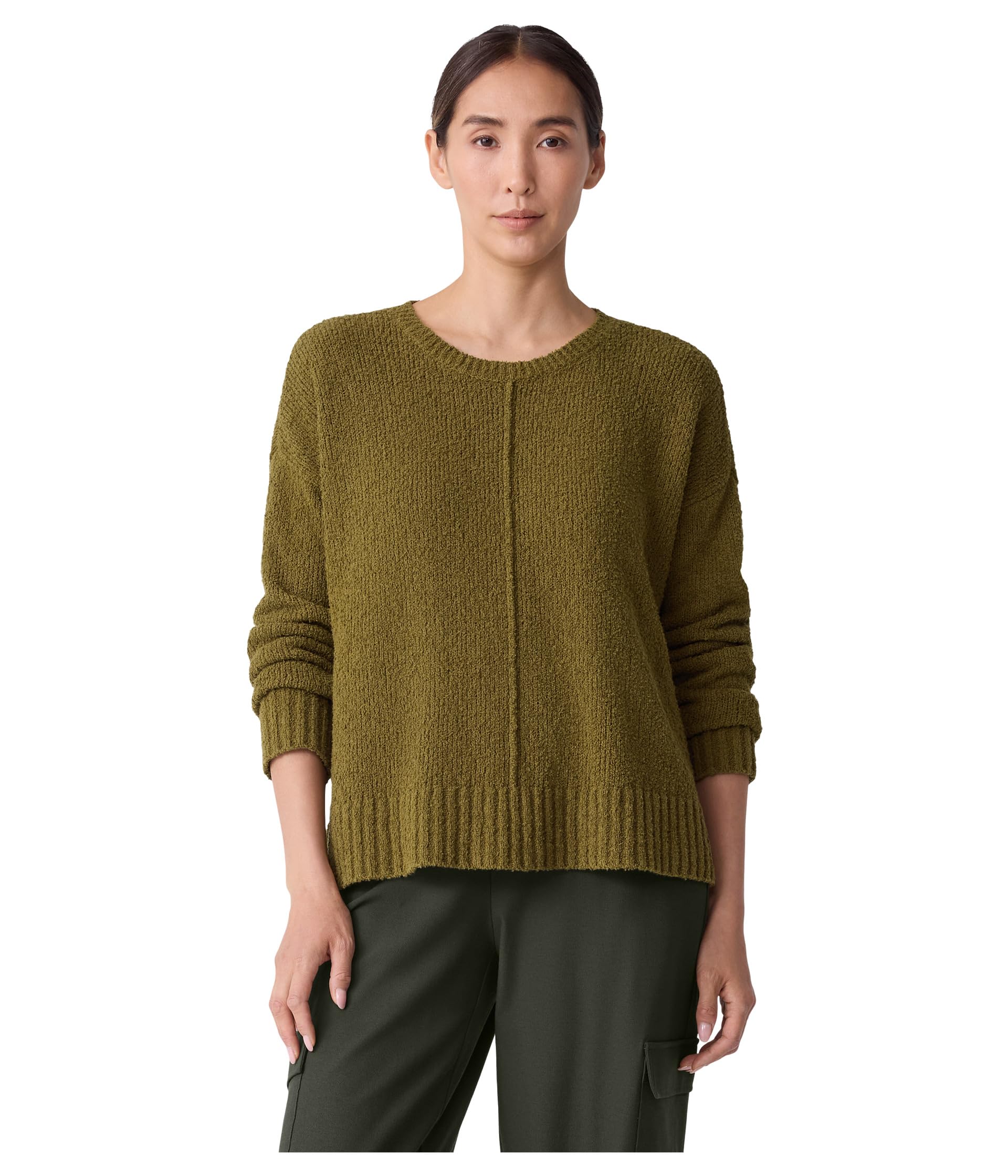 

Свитер Eileen Fisher Organic Cotton Fluff Crew Neck Sweater, цвет Moss