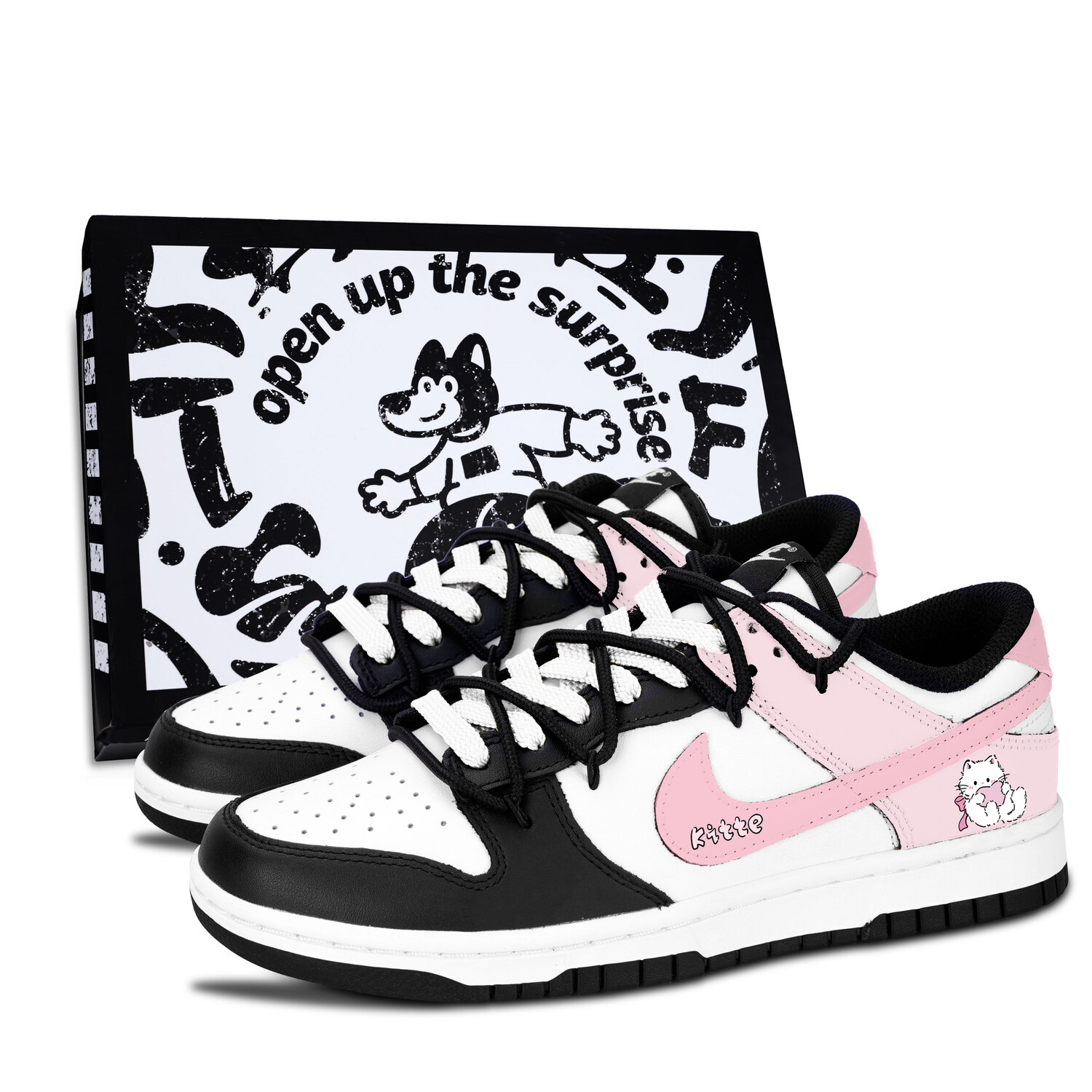 

Nike Dunk Meow Sweet Soft Pink Leather Slip Resistant Lightweight Cushioning Low top Kids' Skateboarding Shoes Pink