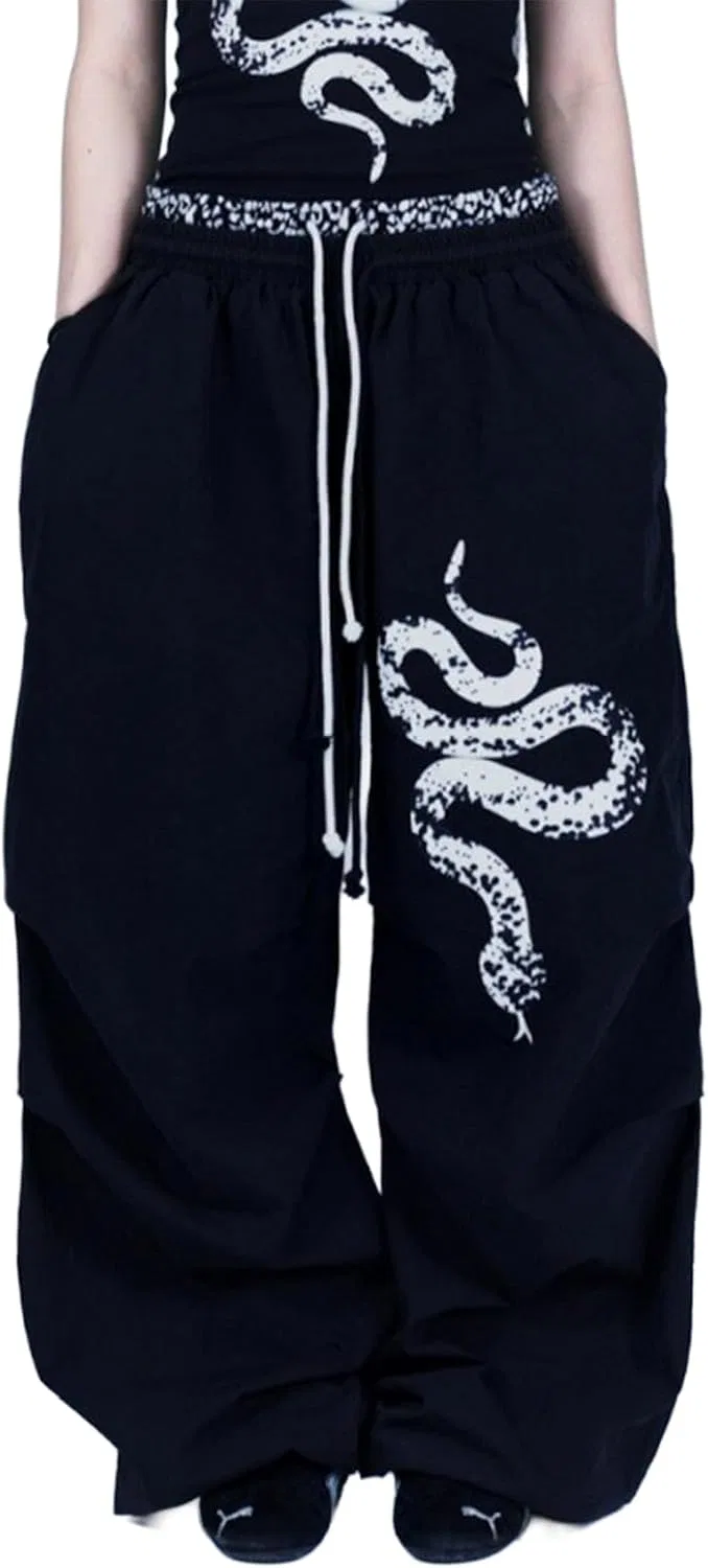 Спортивные брюки с графическим принтом Y2K, Double Waisted Sweatpants, Black White