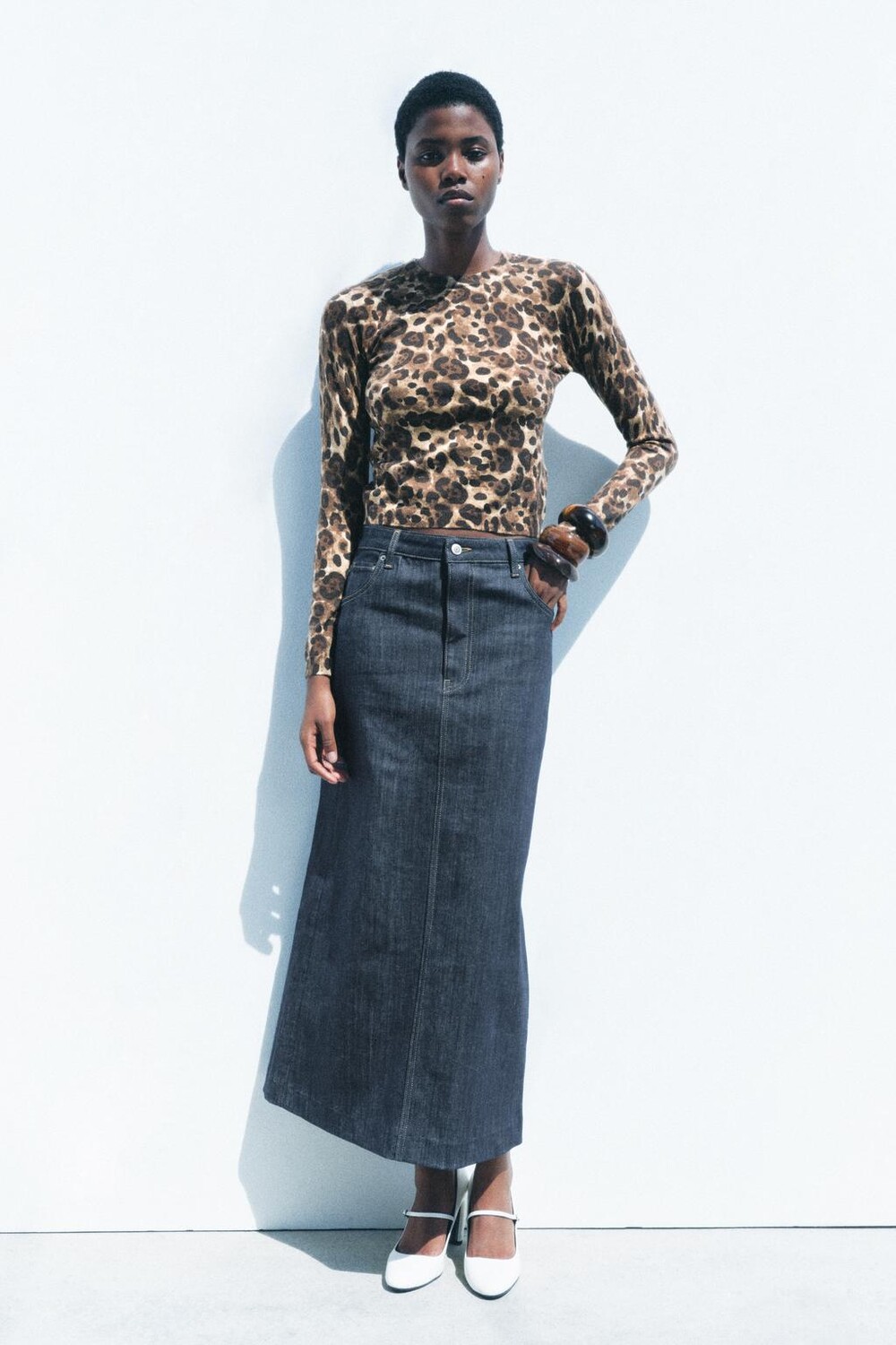 

Вязаный свитер с животным принтом ZARA, цвет leopard