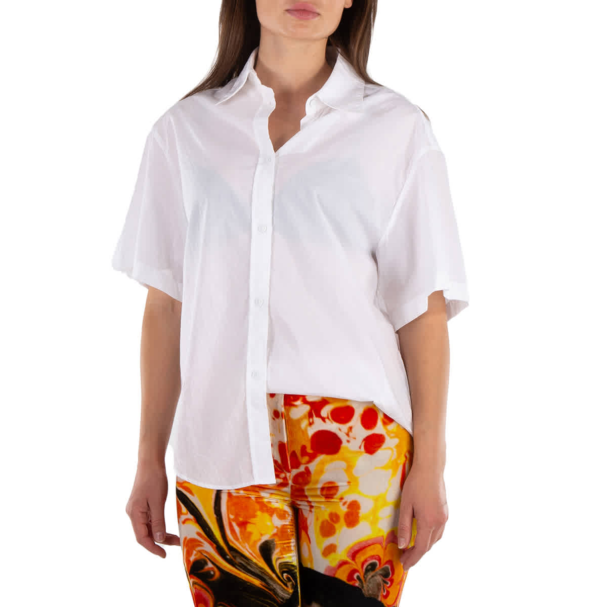 

MM6 Maison Margiela Женская белая хлопковая рубашка с коротким рукавом