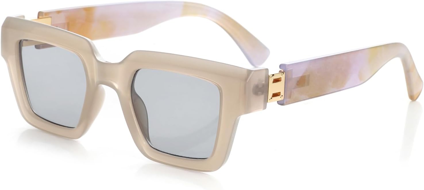 

Солнцезащитные очки Onrtry Fashion Square для женщин и мужчин, прямоугольная оправа, солнцезащитные очки в стиле 90-х, дизайнерские, черные, A03 Grey&marbling Frame/Grey Lens