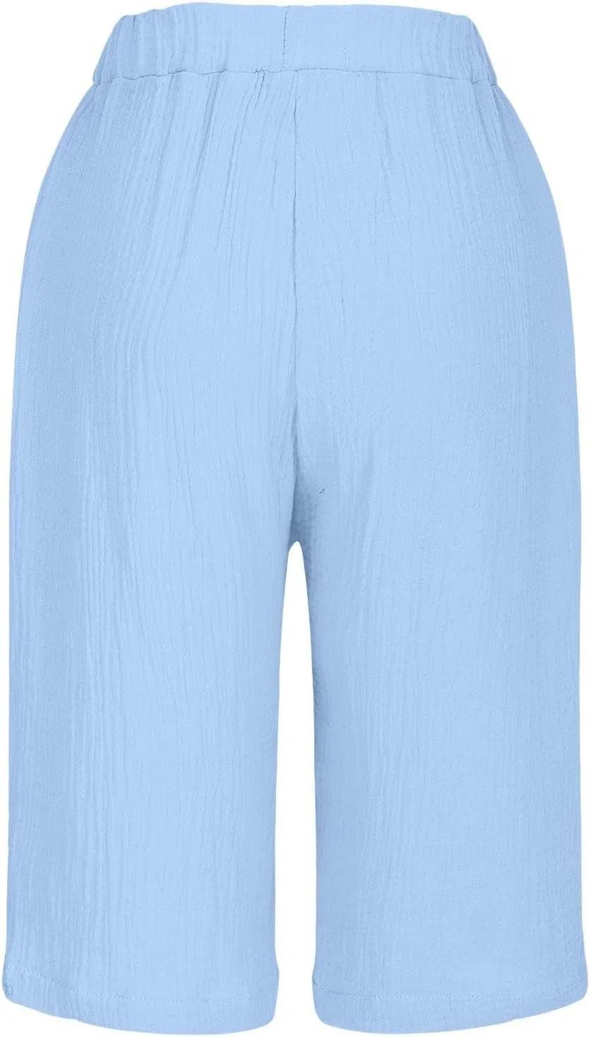Бермуды женские с карманами, высокая посадка, Light Blue — фото 4