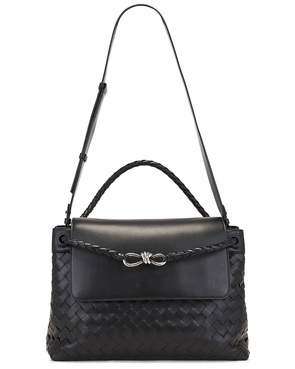 

Плетеная сумка-мессенджер Andiamo Avenue среднего размера Bottega Veneta, цвет Black & Vintage Silver