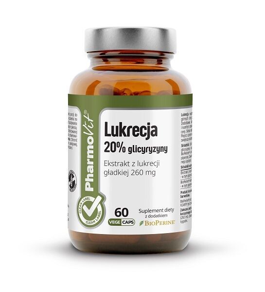 

Препарат, поддерживающий пищеварение Pharmovit Clean Label Lukrecja 20% Glicyryzyny Kapsułki, 60 шт