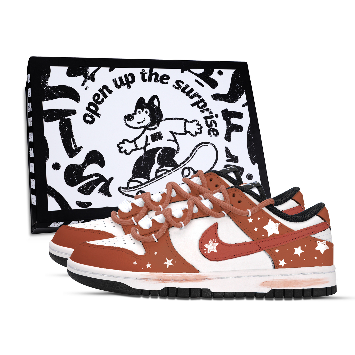 

Nike Данки в сопровождении звезд устойчивые к истиранию противоскользящие низкие скейтбордские кроссовки унисекс коричнево-красные, цвет Brown Red