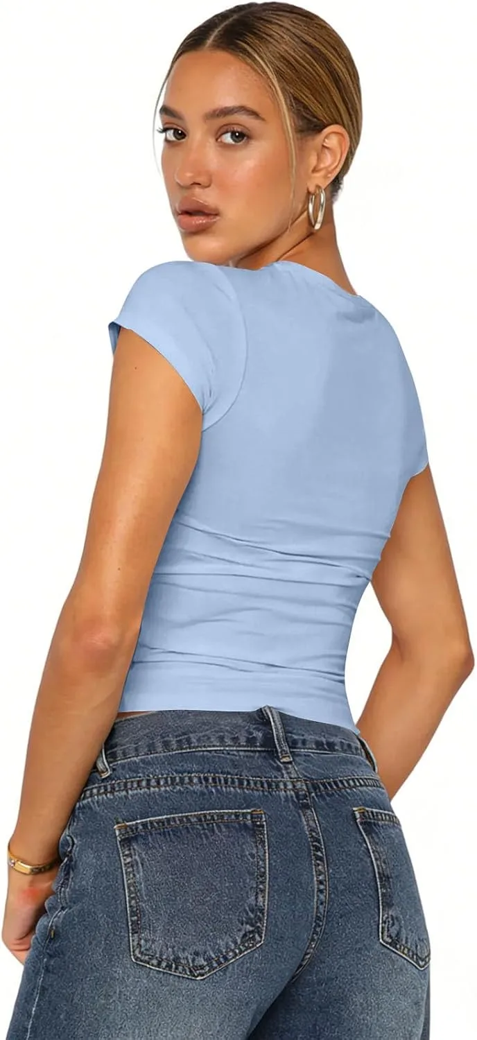 Короткий топ для женщин Casual Crewneck Basic Crop Y2K — фото 4