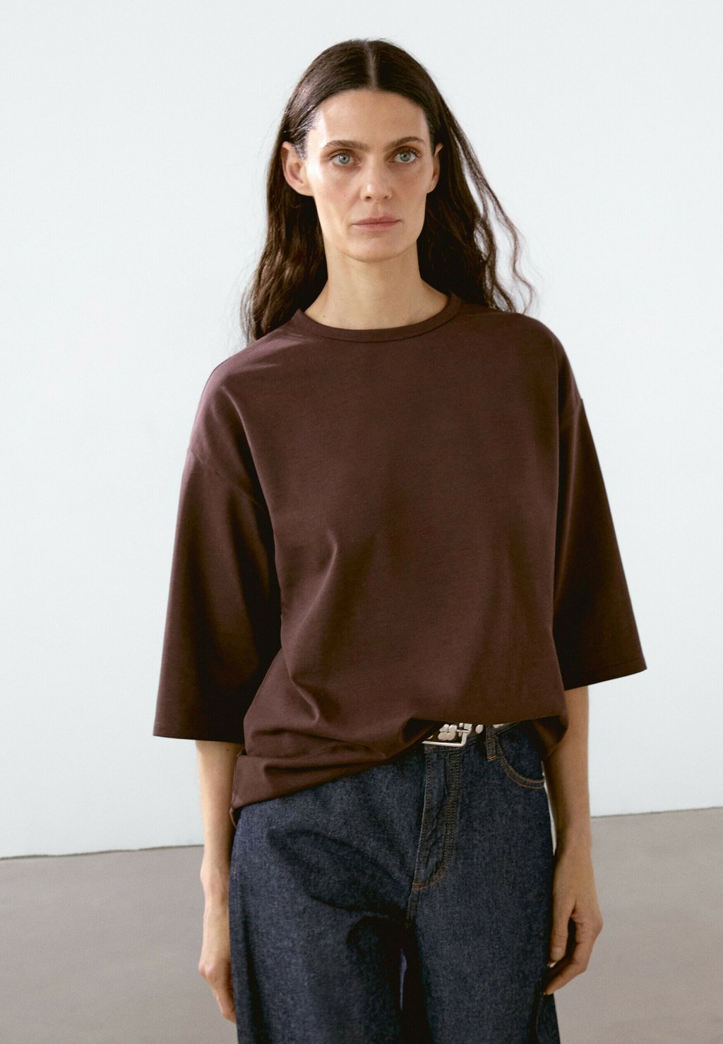 

Топ с длинными рукавами HEAVY WEIGHT Massimo Dutti, темно-коричневый