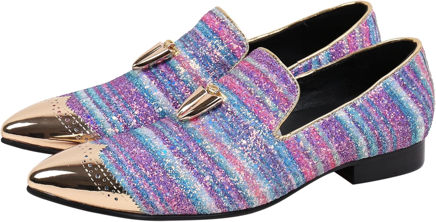 

Мужские лоферы Santimon мокасины из блестящей кожи с металлическим носком, повседневные, для вечернего образа, фиолетовый