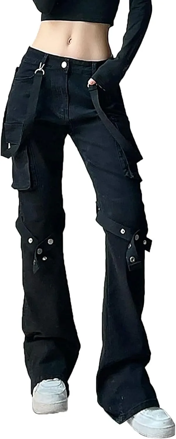 Джинсы женские trendy street casual high waist cargo cropped