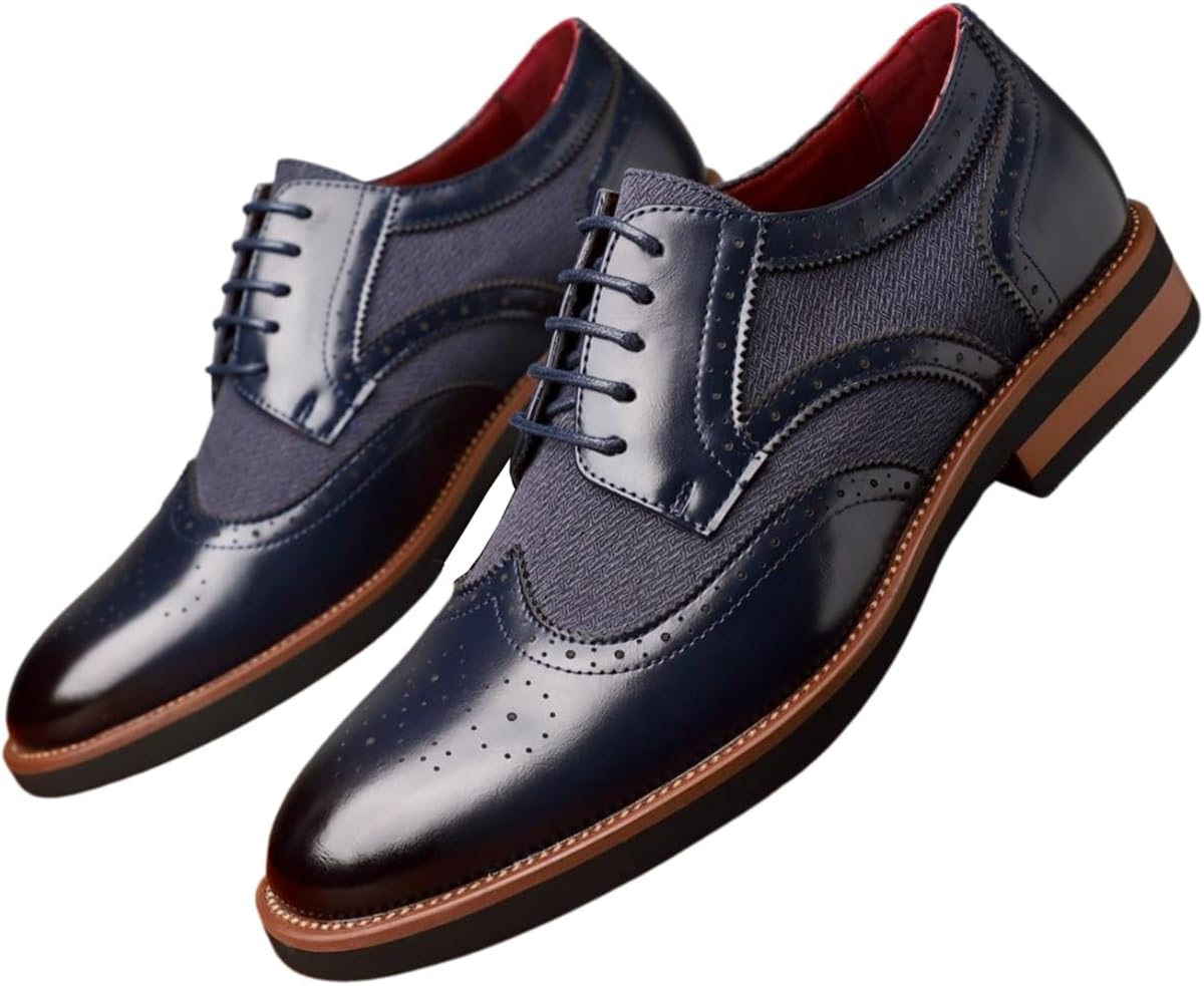 

Мужские оксфорды с крыльями Santimon, классические кожаные броги, формальные шнурованные туфли для бизнеса, свадьбы, офиса и вечеринок, синий