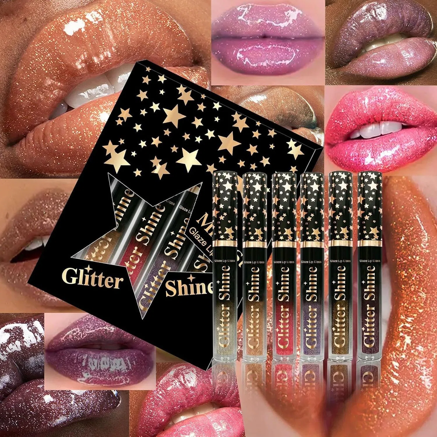 Блеск для губ Glitter Lip Gloss, увлажняющий набор 6 цветов по 2.5 мл — фото 2