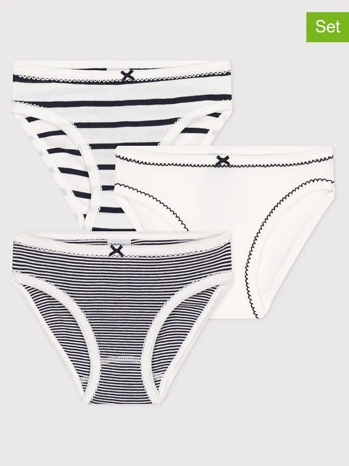 Слипы 3 шт., хлопок, PETIT BATEAU, белый/темно-синий