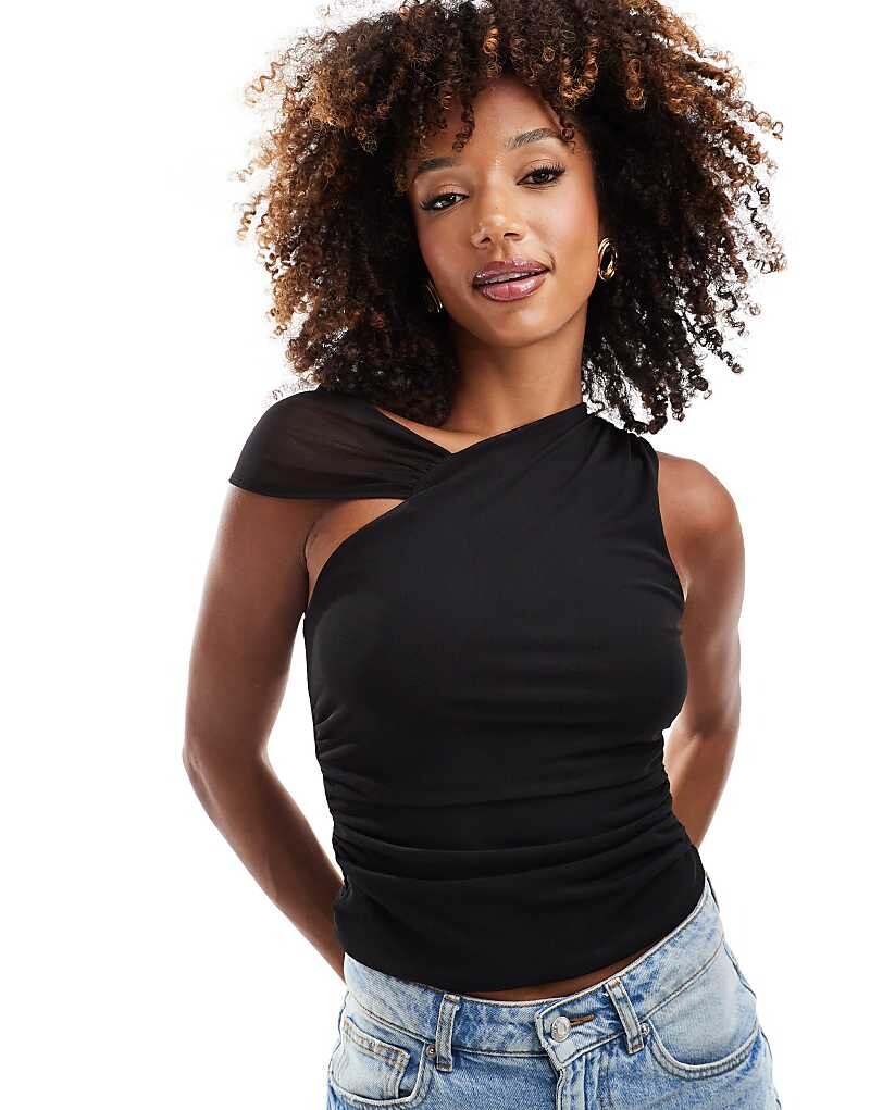 

ASOS DESIGN - Черный облегающий топ с сетчатым ремнем на плечо