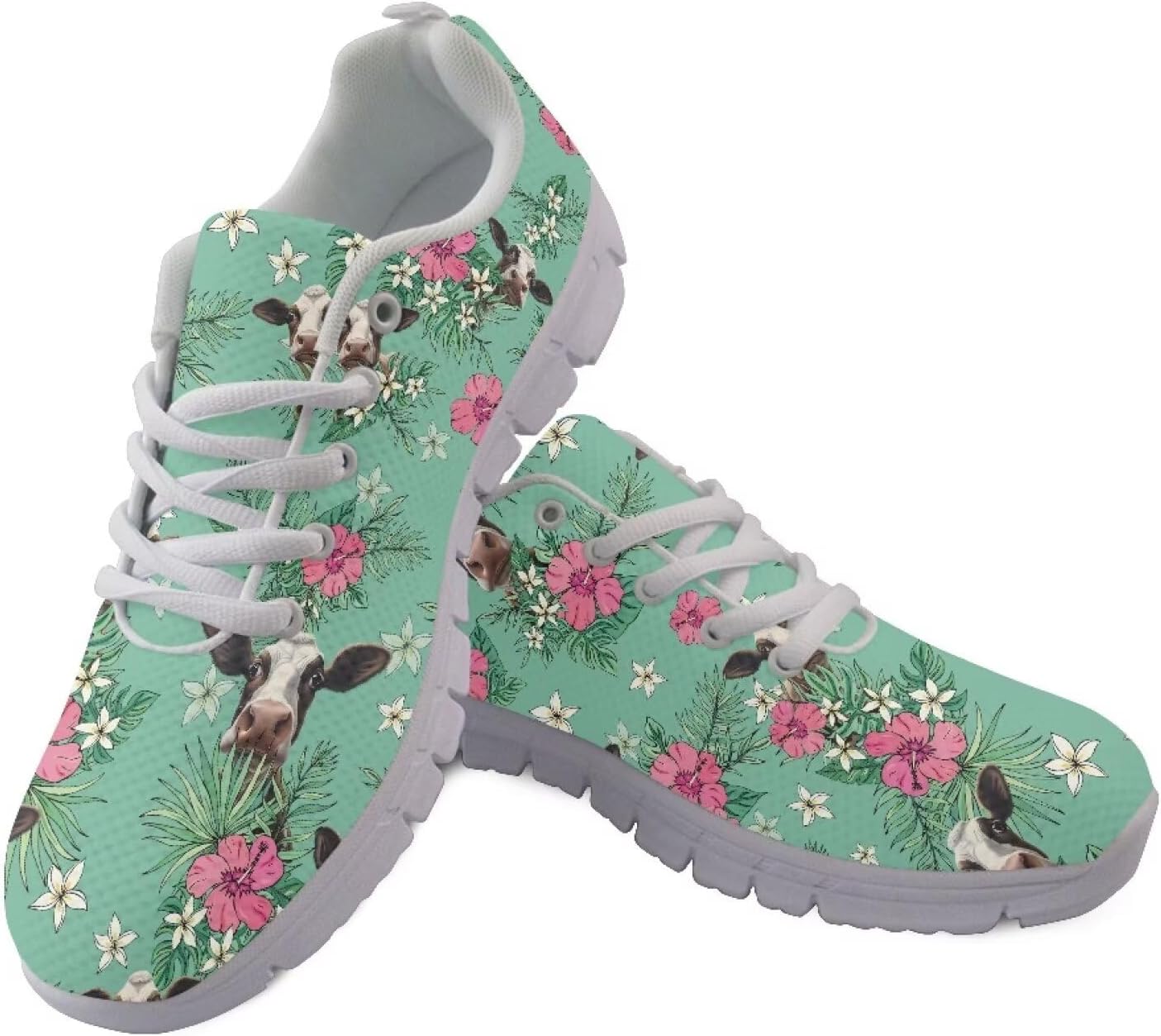 

Мужские и женские кроссовки GIFTPUZZ, дышащие с сеткой, повседневные спортивные, легкие, на шнуровке, для ходьбы, Cow Flower