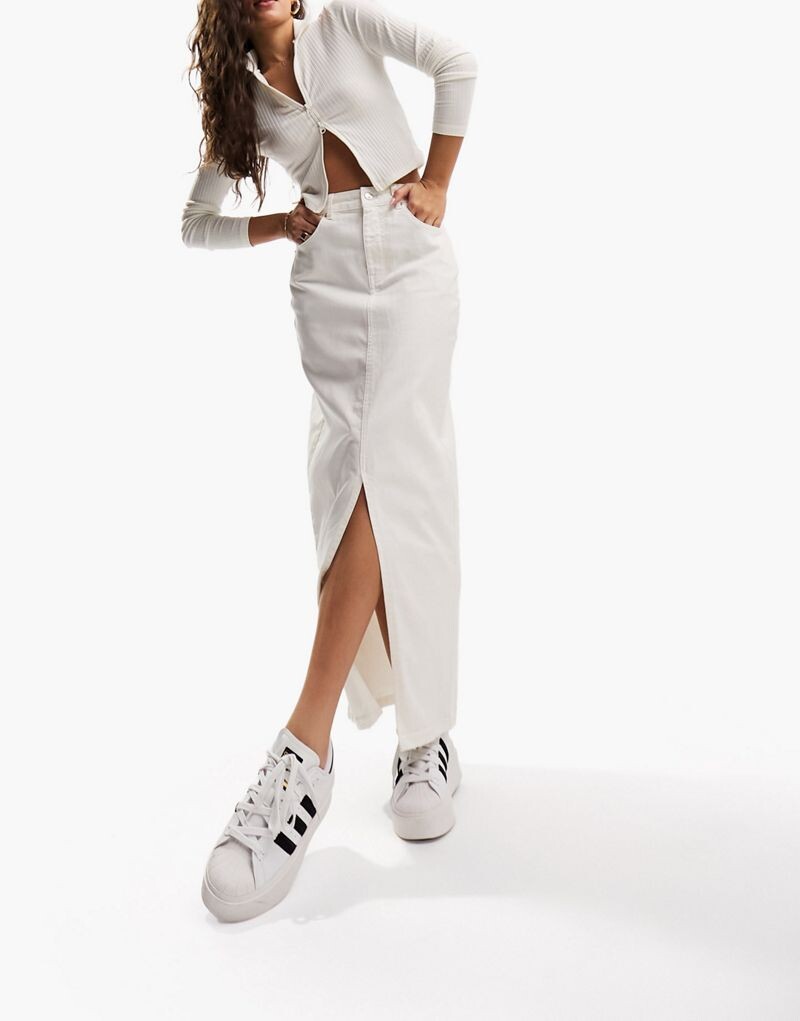 

Юбка миди из экрю-джинса с разрезом по низу ASOS DESIGN Hourglass