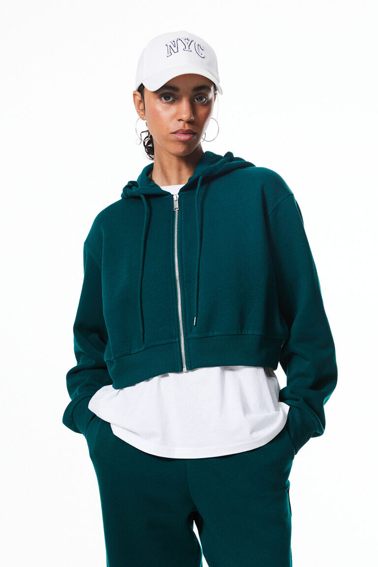 

Укороченное худи на молнии H&M, зеленый