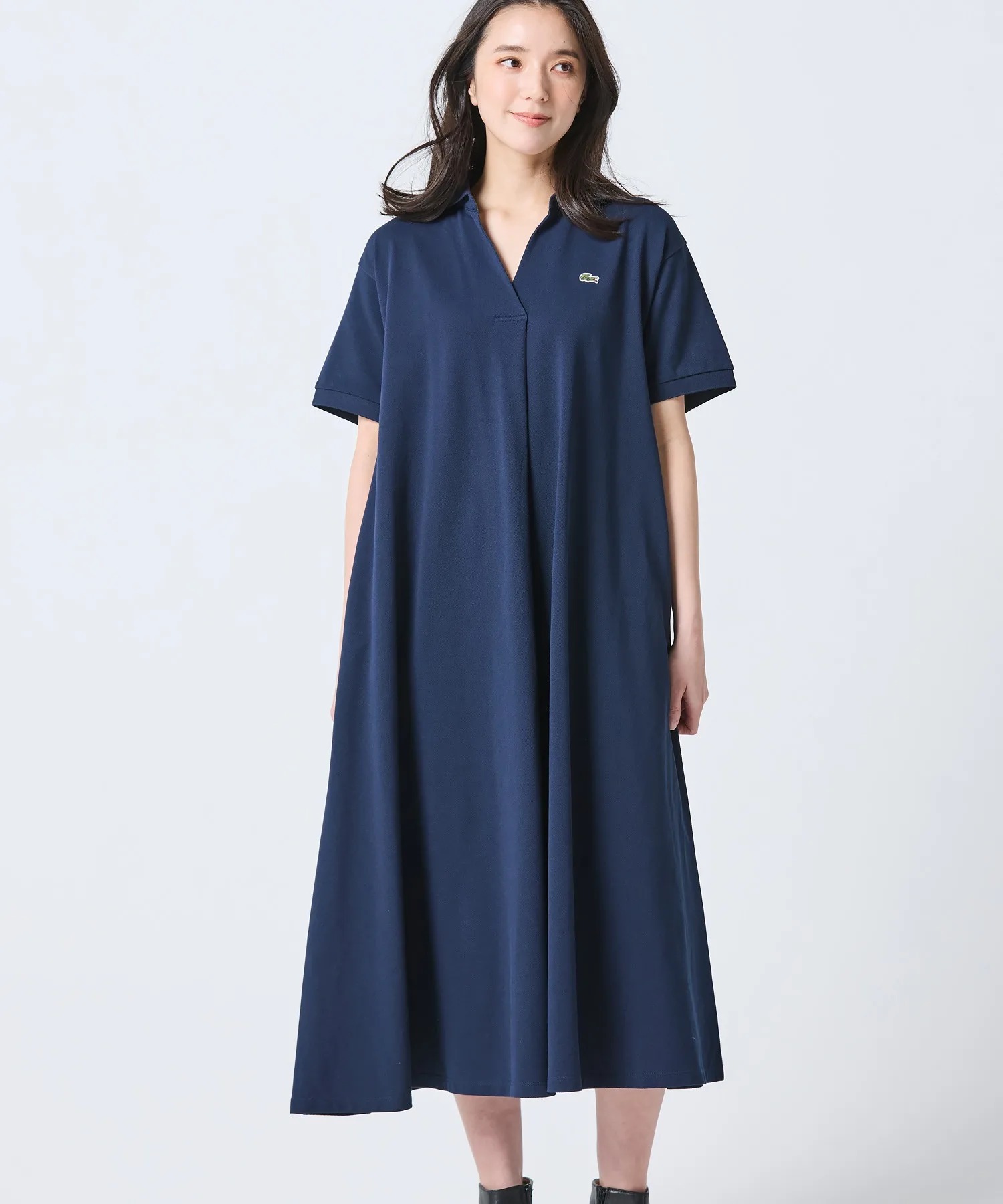 Платье-поло Laconte LACOSTE светло-серое, 100% хлопок, макси — фото 4
