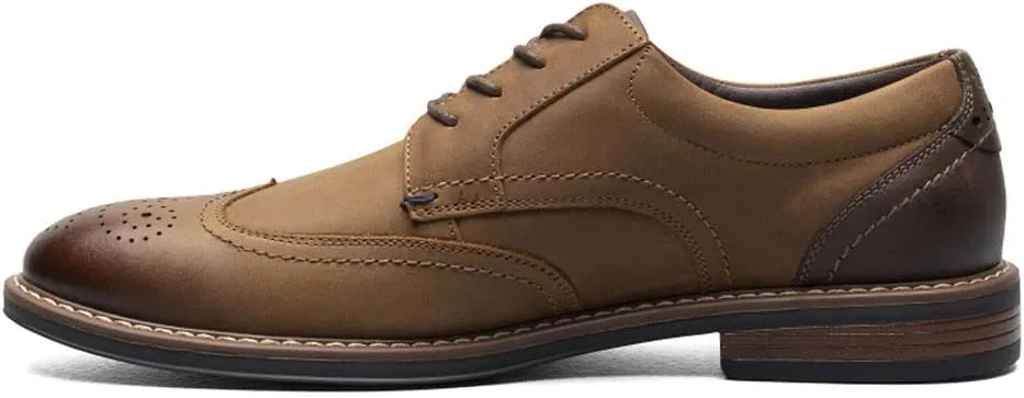 Мужские кожаные удобные оксфорды Nunn Bush Centro Flex Wingtip с перфорацией и декоративными элементами в стиле броги, на шнуровке, Brown Crazy Horse — фото 4