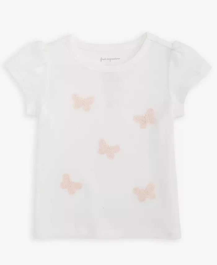 

Футболка с коротким рукавом для девочек с вышитыми бабочками Mix and Match First Impressions, белый