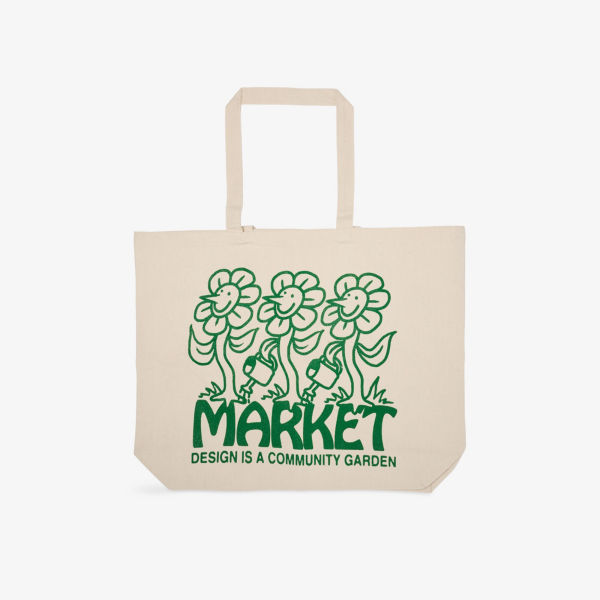 

Хлопковая сумка-шопер с принтом Market text Market, экрю