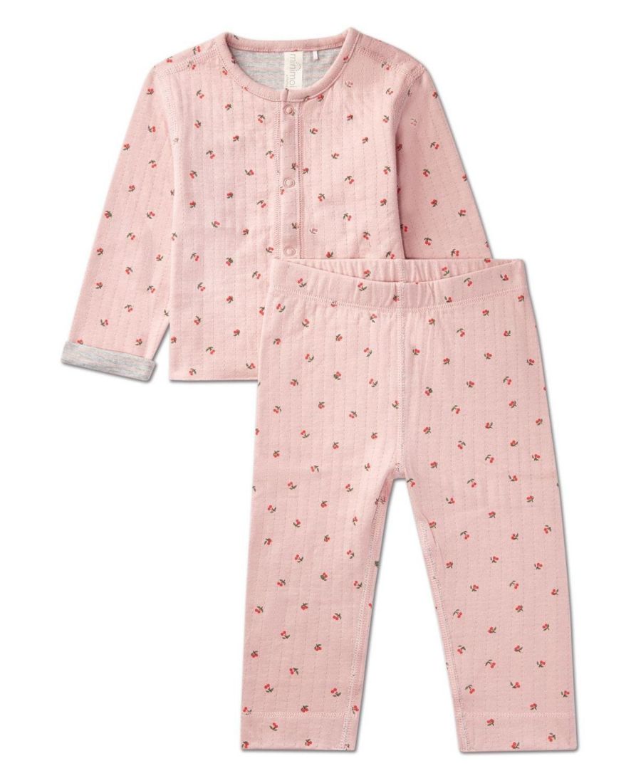 

Детский двусторонний комплект для девочек "Сладкая вишня" из ажурной ткани на кнопках: топ и штанишки MeMoi, Pink