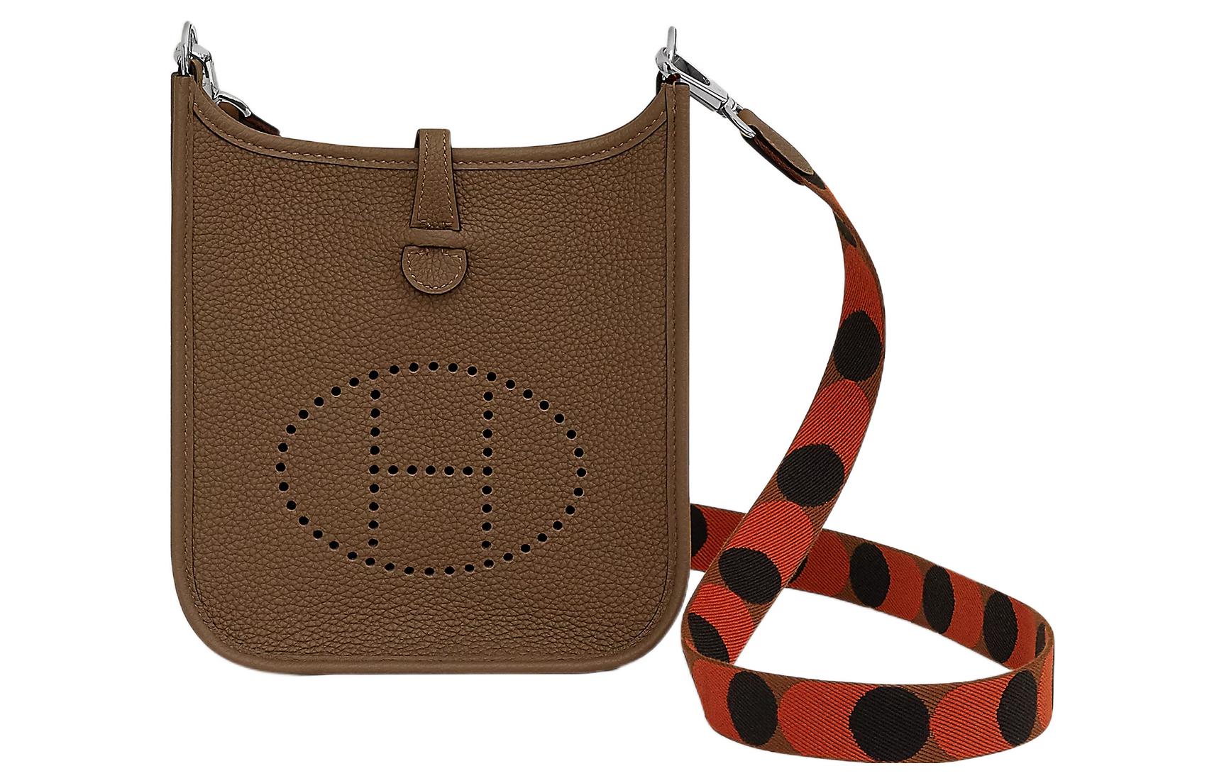 

HERMES Кожаная сумка через плечо Эвелин Морис Буллок мини женская хаки коричневая