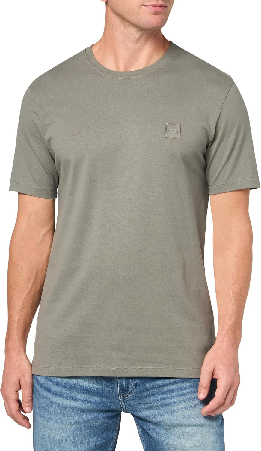 

Мужская футболка BOSS с тональной тканой нашивкой-логотипом, Fossil Grey, Серый, Мужская футболка BOSS с тональной тканой нашивкой-логотипом, Fossil Grey