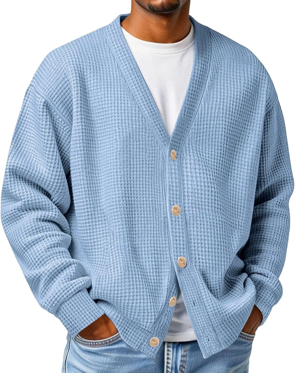 

Мужской кардиган с пуговицами, вязаный, V-образный вырез