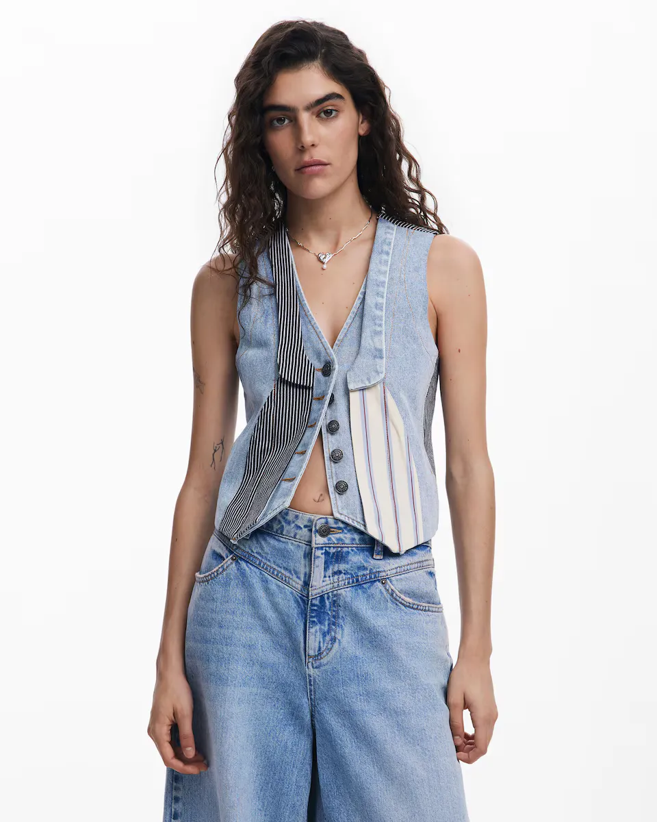 

Женский джинсовый жилет в стиле пэчворк Desigual, синий