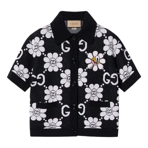 

Рубашка gg flower cotton jacquard cardigan 'black white' Gucci, черный
