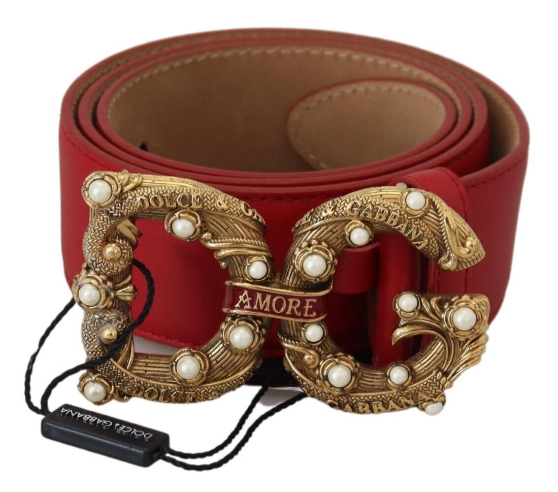 

Элегантный красный кожаный ремень Amore Dolce & Gabbana
