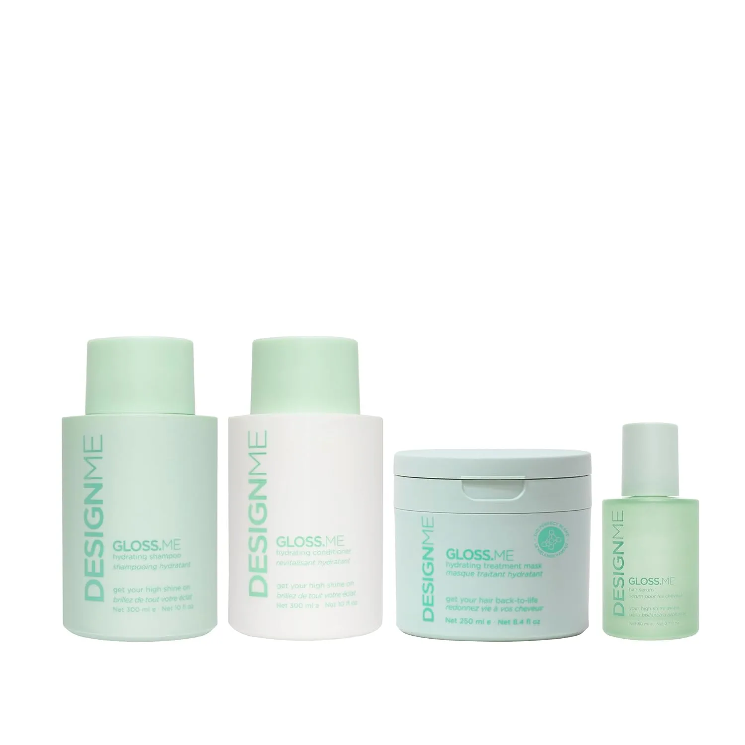 GLOSS.ME Hydrating & Shine System от DESIGNME: шампунь, кондиционер, сыворотка и маска для сухих волос с увлажняющим аргановым маслом Design.Me
